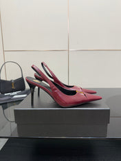 YSL 25S SLINGBACK HIGH HEELS 90 MM IN DARK RED LAMBSKIN WITH GOLD HARDWARE STYLE 9