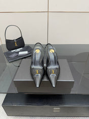 YSL 25S SLINGBACK HIGH HEELS 90 MM IN BLACK LAMBSKIN WITH GOLD HARDWARE STYLE 8