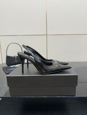YSL 25S SLINGBACK HIGH HEELS 90 MM IN BLACK LAMBSKIN WITH GOLD HARDWARE STYLE 8