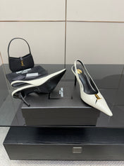 YSL 25S SLINGBACK HIGH HEELS 90 MM IN WHITE LAMBSKIN WITH GOLD HARDWARE STYLE 6