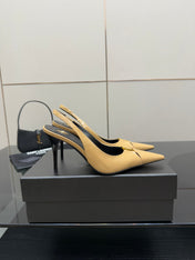 YSL 25S SLINGBACK HIGH HEELS 90 MM IN DARK BEIGE LAMBSKIN WITH GOLD HARDWARE STYLE 5