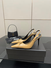 YSL 25S SLINGBACK HIGH HEELS 90 MM IN DARK BEIGE LAMBSKIN WITH GOLD HARDWARE STYLE 5