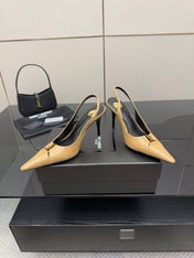 YSL 25S SLINGBACK HIGH HEELS 90 MM IN DARK BEIGE LAMBSKIN WITH GOLD HARDWARE STYLE 5