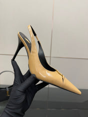YSL 25S SLINGBACK HIGH HEELS 90 MM IN DARK BEIGE LAMBSKIN WITH GOLD HARDWARE STYLE 5