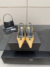 YSL 25S SLINGBACK HIGH HEELS 90 MM IN DARK BEIGE LAMBSKIN WITH GOLD HARDWARE STYLE 5