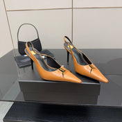 YSL 25S SLINGBACK HIGH HEELS 90 MM IN DARK ORANGE LAMBSKIN WITH GOLD HARDWARE STYLE 4