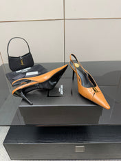 YSL 25S SLINGBACK HIGH HEELS 90 MM IN DARK ORANGE LAMBSKIN WITH GOLD HARDWARE STYLE 4