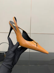 YSL 25S SLINGBACK HIGH HEELS 90 MM IN DARK ORANGE LAMBSKIN WITH GOLD HARDWARE STYLE 4