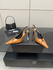 YSL 25S SLINGBACK HIGH HEELS 90 MM IN DARK ORANGE LAMBSKIN WITH GOLD HARDWARE STYLE 4