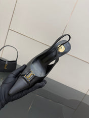 YSL 25S SLINGBACK HIGH HEELS 90 MM IN BLACK SMOOTH LAMBSKIN WITH GOLD HARDWARE STYLE 3