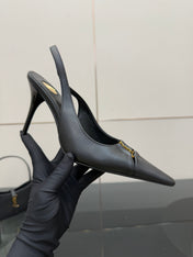 YSL 25S SLINGBACK HIGH HEELS 90 MM IN BLACK SMOOTH LAMBSKIN WITH GOLD HARDWARE STYLE 3