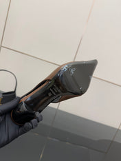 YSL 25S SLINGBACK HIGH HEELS 90 MM IN CHESTNUT BROWN LAMBSKIN WITH GOLD HARDWARE STYLE 1