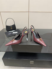 YSL 25S SLINGBACK HIGH HEELS 90 MM IN DARK RED LAMBSKIN WITH GOLD HARDWARE STYLE 2