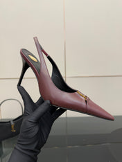 YSL 25S SLINGBACK HIGH HEELS 90 MM IN DARK RED LAMBSKIN WITH GOLD HARDWARE STYLE 2