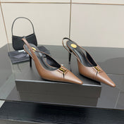 YSL 25S SLINGBACK HIGH HEELS 90 MM IN CHESTNUT BROWN LAMBSKIN WITH GOLD HARDWARE STYLE 1