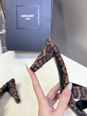 YSL 25S JILL MULES 75MM IN LEOPARD PRINT SMOOTH CALFSKIN