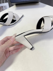 YSL 25S JILL MULES 75MM IN WHITE SMOOTH CALFSKIN