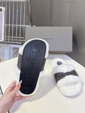 BALENCIAGA 25S SLIPPERS IN MUTED PURPLE GRAY SUEDE AND WHITE WOOL