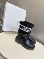 DIOR 25S D-MAJOR ANKLE BOOTS IN BLACK LAMBSKIN AND WOOL