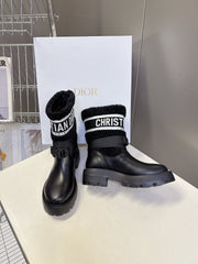 DIOR 25S D-MAJOR ANKLE BOOTS IN BLACK LAMBSKIN AND WOOL