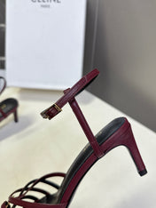 CELINE 26S HIGH-HEEL SANDALS 60 MM IN DARK RED CALFSKIN