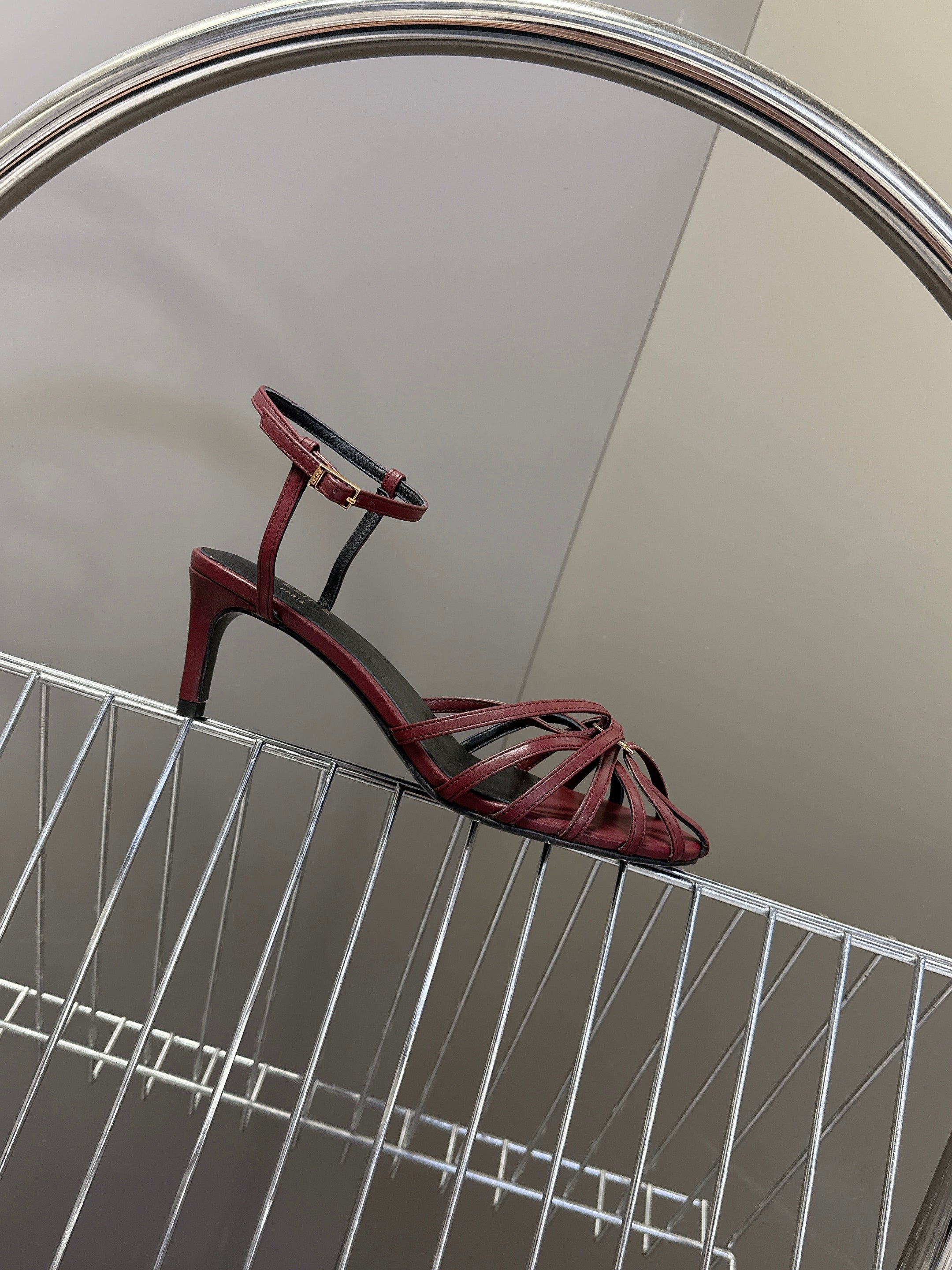 CELINE 26S HIGH-HEEL SANDALS 60 MM IN DARK RED CALFSKIN