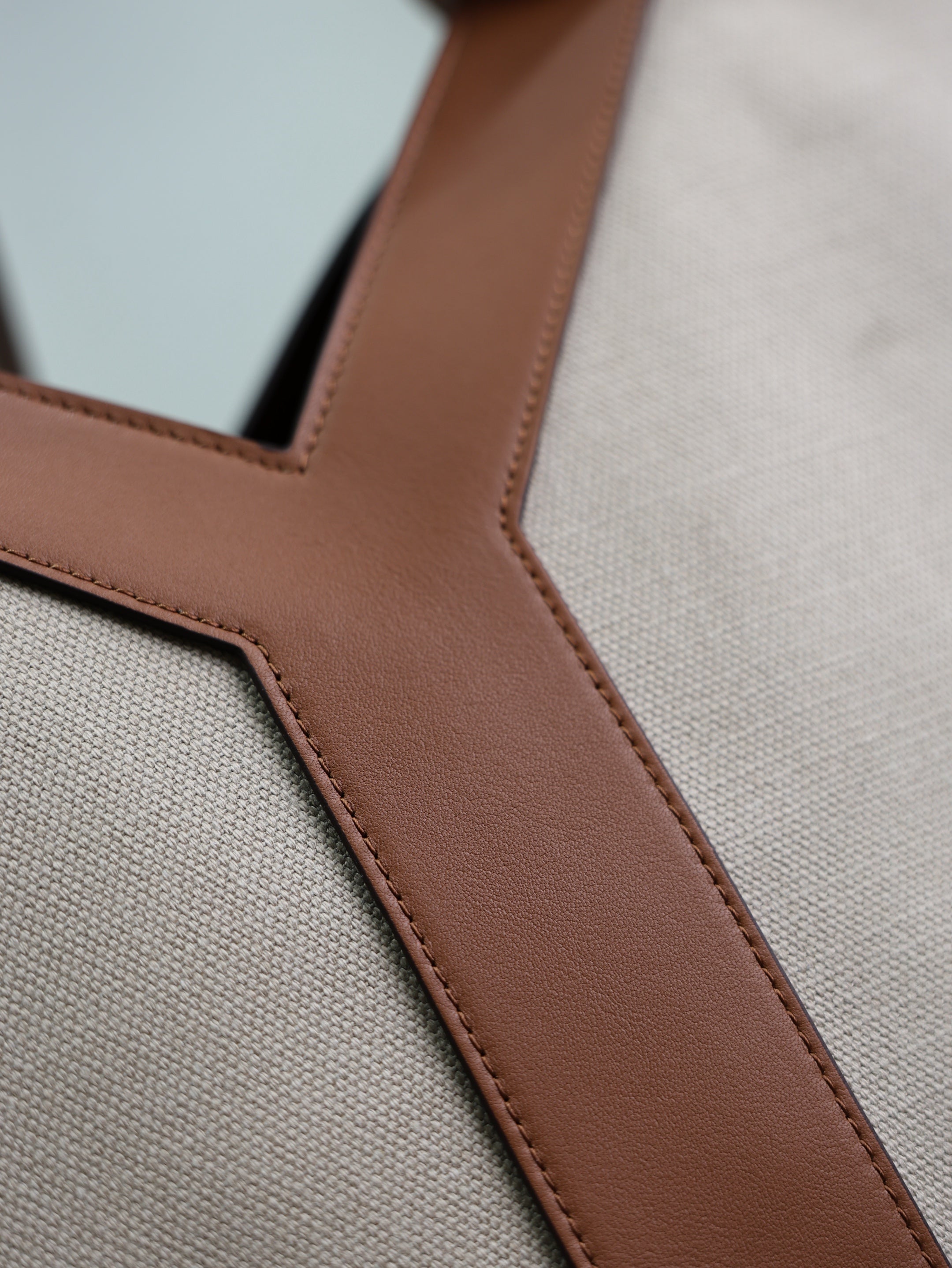 YSL 25S Y TOTE 50 IN BROWN BEIGE CANVAS AND CALFSKIN