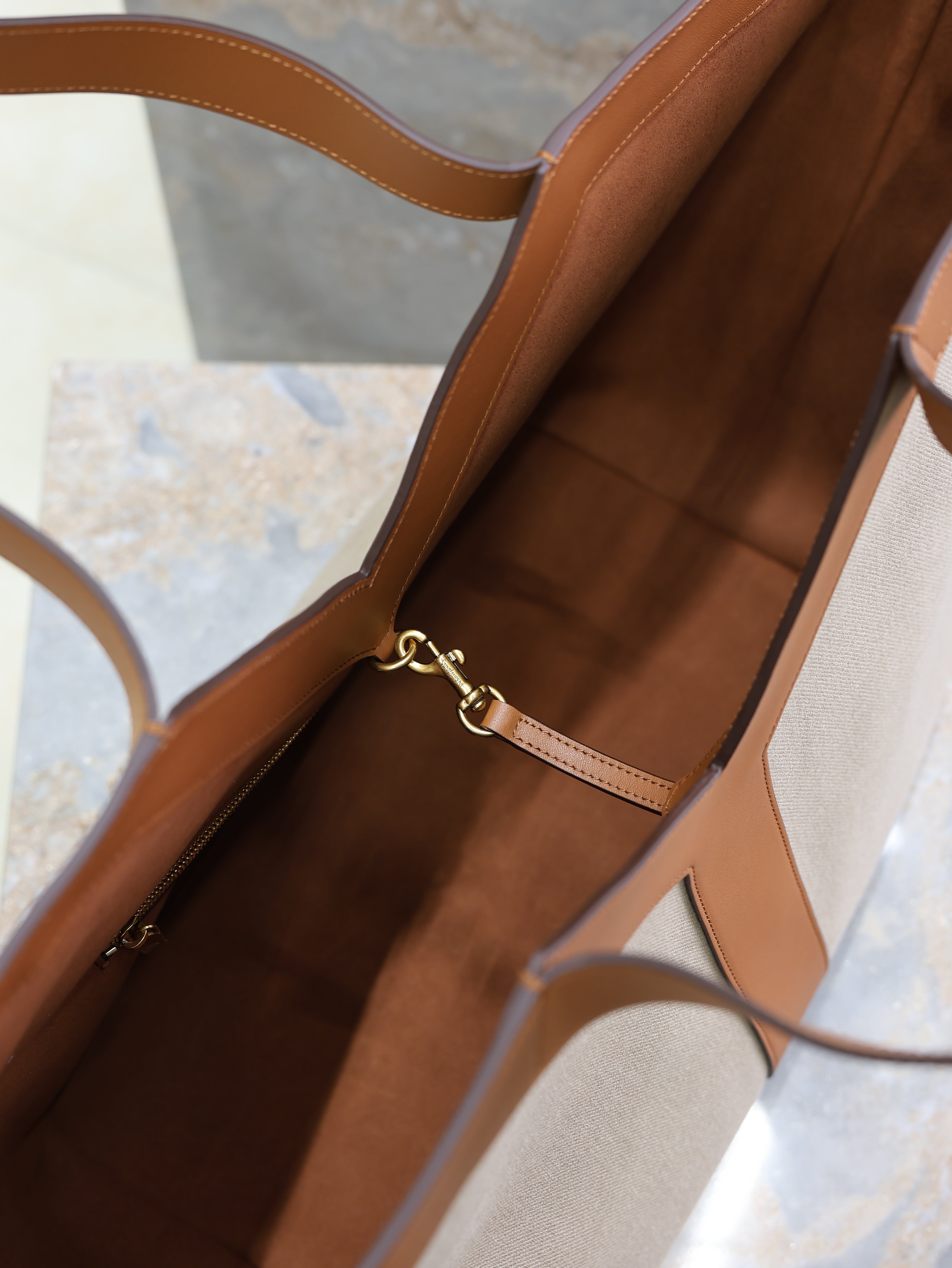 YSL 25S Y TOTE 50 IN BROWN BEIGE CANVAS AND CALFSKIN