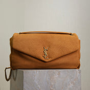 YSL 25S CALYPSO GM 38 IN BURNT ORANGE GRAINED CALFSKIN GOLD HARDWRE