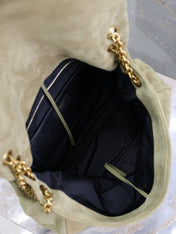 YSL 25S LARGE JAMIE 43 IN MUTED KHAKI SUEDE GOLD HARDWARE