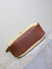 YSL 25S LE 5 À 7 SUPPLE BABY 16 IN RAFFIA AND CALFSKIN GOLD HARDWARE