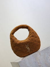 YSL 25S ICARINO MINI 17 IN CARAMEL QUILTED SUEDE GOLD HARDWRE