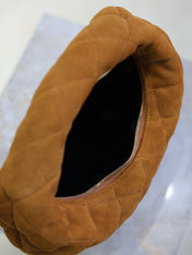 YSL 25S ICARINO MINI 17 IN CARAMEL QUILTED SUEDE GOLD HARDWRE