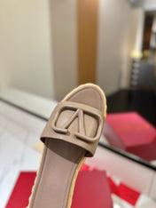 VLTN ESPADRILLE SLIDES 25S IN BEIGE BROWN LAMBSKIN STYLE 10