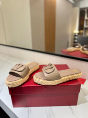 VLTN ESPADRILLE SLIDES 25S IN BEIGE BROWN LAMBSKIN STYLE 10