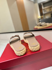 VLTN ESPADRILLE SLIDES 25S IN BEIGE BROWN LAMBSKIN STYLE 10