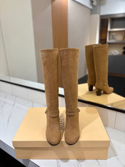 VALENTINO 25S GARAVANI PATTIE KNEE-HIGH BOOTS 80 MM IN LIGHT BROWN SUEDE