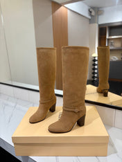 VALENTINO 25S GARAVANI PATTIE KNEE-HIGH BOOTS 80 MM IN LIGHT BROWN SUEDE