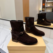 VALENTINO 25S PATTIE ANKLE BOOTS IN DARK BROWN SUEDE WITH GOLD HARDWARE