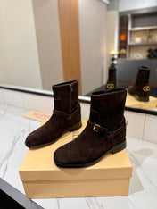 VALENTINO 25S PATTIE ANKLE BOOTS IN DARK BROWN SUEDE WITH GOLD HARDWARE