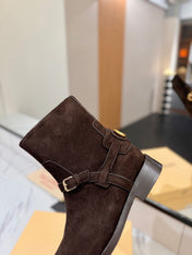 VALENTINO 25S PATTIE ANKLE BOOTS IN DARK BROWN SUEDE WITH GOLD HARDWARE