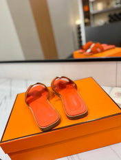 HM 26S ORAN SANDALS IN ORANGE SUEDE WITH TAN BOWN BRAIDED TRIM