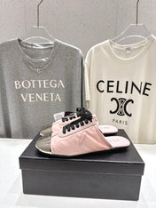 PRADA 25S MULES IN LIGHT PINK WITH METAL TOECAP