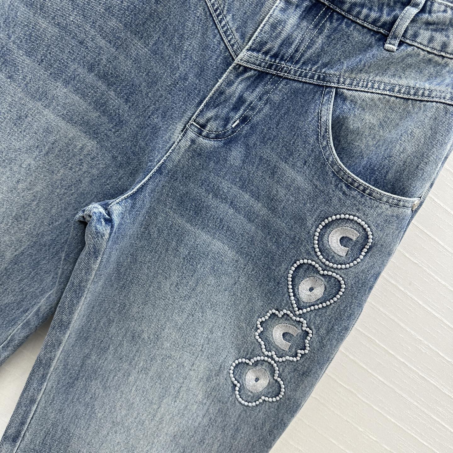 CC 25 Embroidered Pant Blue Denim Cotton