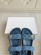 LV SANDALS 25S IN BLUE DENIM AND CALFSKIN WITH GOLD HARDWARE