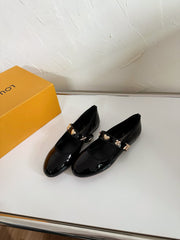 ROMY FLAT BALLERINA IN BLACK PATENT CALFSKIN
