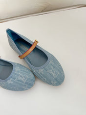 ROMY FLAT BALLERINA IN LIGHT BLUE MONOGRAM DENIM FABRIC