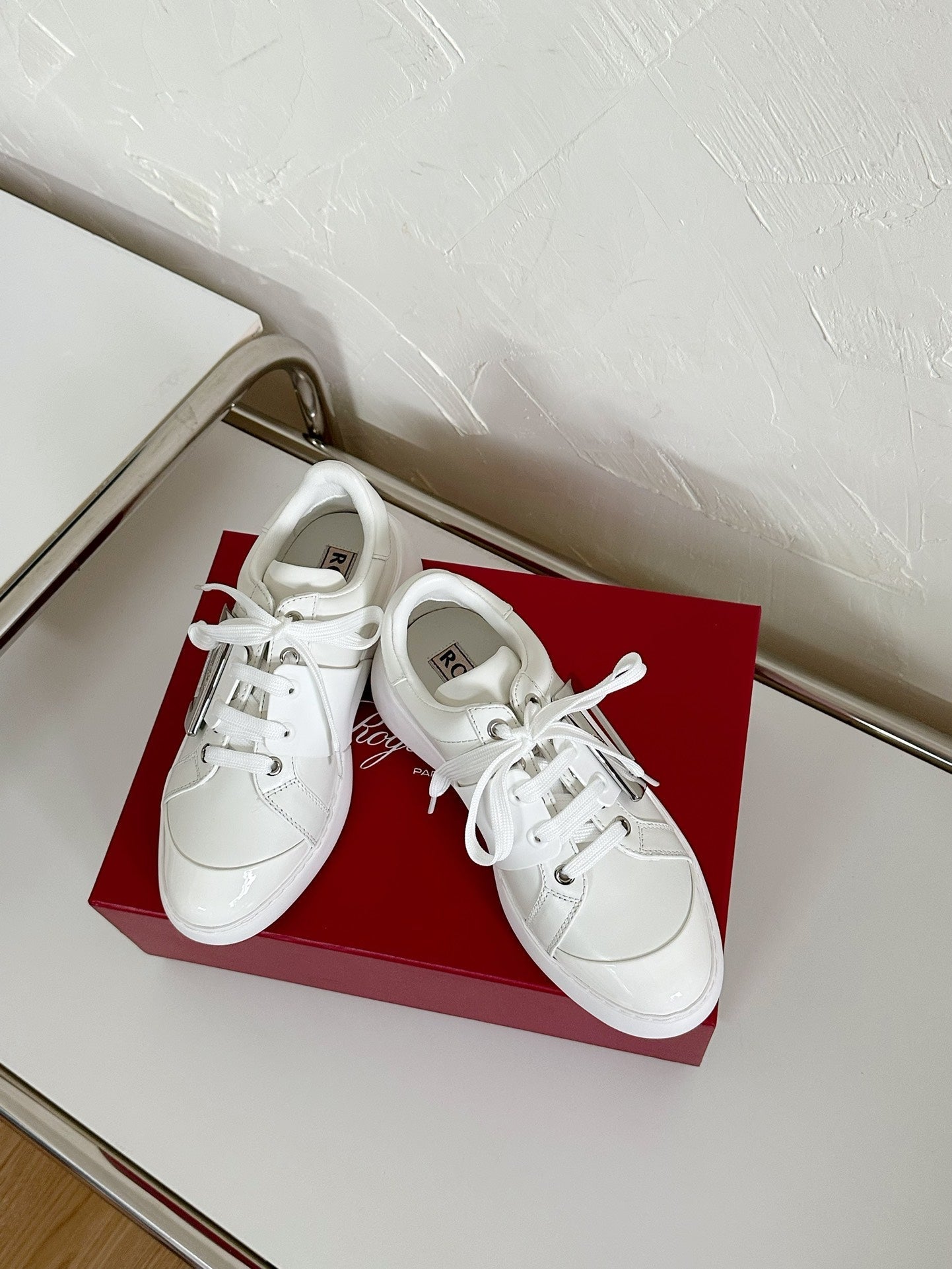 VIV' SKATE SNEAKERS IN WHITE CALFSKIN SILVER BUCKLE