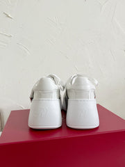 VIV' SKATE SNEAKERS IN WHITE CALFSKIN SILVER GLITTER STRAP AND CRYSTAL BUCKLE