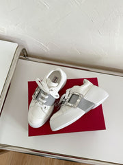 VIV' SKATE SNEAKERS IN WHITE CALFSKIN SILVER GLITTER STRAP AND CRYSTAL BUCKLE